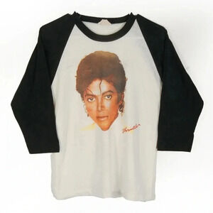 Vintage 80s  Michael Jackson Thriller Black White Raglan Long Sleeve Shirt